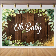 Lofaris Rustic Wood Eucalyptus Oh Baby Shower Backdrop, Greenery Foliage Photography Background for Gender Reveal Party Decor