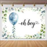 Lofaris Watercolor Blue Balloon Eucalyptus Oh Boy Baby Shower Backdrop, Greenery Gold Glitter Photo Background for Gender Reveal Party