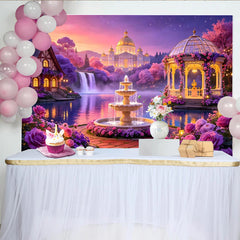 Lofaris Dreamy Fairytale Garden Photography Backdrop with Enchanted Castle and Waterfall, Romantic Party Decor for Photoshoot