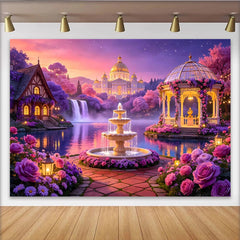 Lofaris Dreamy Fairytale Garden Photography Backdrop with Enchanted Castle and Waterfall, Romantic Party Decor for Photoshoot