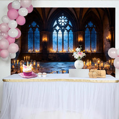 Lofaris Mystical Gothic Photography Backdrop with Arched Windows and Candles, Enchanting Studio Background for Themed Events and Portraits