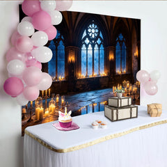 Lofaris Mystical Gothic Photography Backdrop with Arched Windows and Candles, Enchanting Studio Background for Themed Events and Portraits