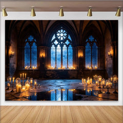 Lofaris Mystical Gothic Photography Backdrop with Arched Windows and Candles, Enchanting Studio Background for Themed Events and Portraits