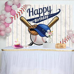 Lofaris Dynamic Baseball Sports Birthday Backdrop with Bats, Glove and Cap, Pinstripe Background for Boys Party Decoration