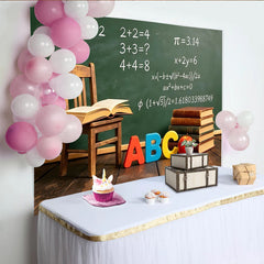Lofaris Green Chalkboard Classroom Photography Backdrop, Back to School Learning Studio Background with ABC Letters and Books
