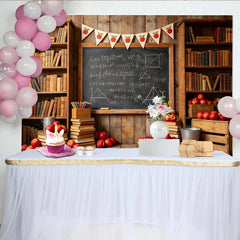 Lofaris Rustic School Photography Backdrop with Bookshelves and Blackboard, Vintage Classroom Background for Teacher Appreciation.