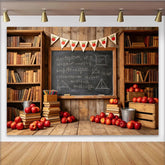 Lofaris Rustic School Photography Backdrop with Bookshelves and Blackboard, Vintage Classroom Background for Teacher Appreciation.