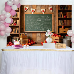 Lofaris Rustic Wooden Back To School Backdrop with Chalkboard and Apples, Teacher Appreciation Photography Background for Studio Photoshoot