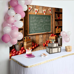 Lofaris Rustic Wooden Back To School Backdrop with Chalkboard and Apples, Teacher Appreciation Photography Background for Studio Photoshoot