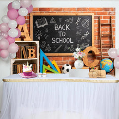 Lofaris Back To School Backdrop with Blackboard, Books and Colorful School Supplies, Brick Wall Photography Background for Classroom Decor