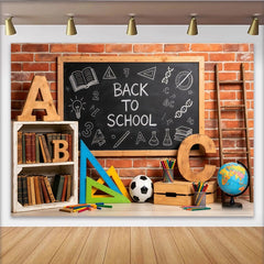 Lofaris Back To School Backdrop with Blackboard, Books and Colorful School Supplies, Brick Wall Photography Background for Classroom Decor