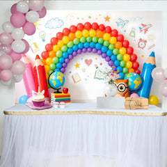 Lofaris Vibrant Rainbow Back To School Backdrop with Pencils and Globe, Fun Learning Photography Background for Kids