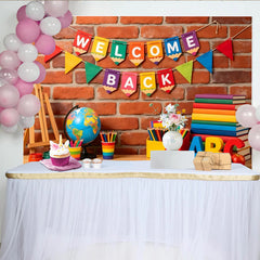 Lofaris Colorful Welcome Back to School Backdrop with Brick Wall, Educational Theme Background for Classroom Photography