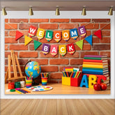 Lofaris Colorful Welcome Back to School Backdrop with Brick Wall, Educational Theme Background for Classroom Photography