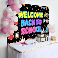 Lofaris Colorful Welcome Back to School Backdrop with School Bus and Pencils, Bright Educational Party Decoration Background for Classroom