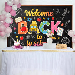 Lofaris Welcome Back to School Blackboard Backdrop with Colorful Letters and School Supplies, Educational Party Decor for Classroom Photography