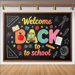 Lofaris Welcome Back to School Blackboard Backdrop with Colorful Letters and School Supplies, Educational Party Decor for Classroom Photography