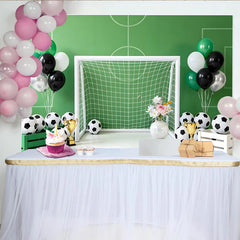 Lofaris Green Soccer Field Birthday Backdrop with Goal, Soccer Balls and Trophies, Sports Theme Party Decoration for Photoshoot