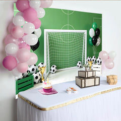 Lofaris Green Soccer Field Birthday Backdrop with Goal, Soccer Balls and Trophies, Sports Theme Party Decoration for Photoshoot