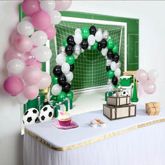Lofaris Green Soccer Field Birthday Backdrop with Goal, Balloons and Trophies, Sports Theme Party Background for Photo Booth Decor