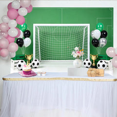 Lofaris Green Soccer Field Birthday Backdrop with Goal, Balls, Trophies and Balloons, Sports Theme Party Photography Background Decor
