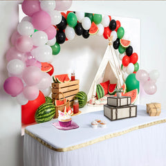 Lofaris Watermelon Photography Backdrop with Balloons and Teepee Tent, Summer Party Decor for Photoshoot