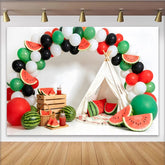 Lofaris Watermelon Photography Backdrop with Balloons and Teepee Tent, Summer Party Decor for Photoshoot