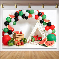 Lofaris Watermelon Photography Backdrop with Balloons and Teepee Tent, Summer Party Decor for Photoshoot