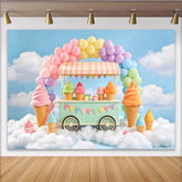 Lofaris Pastel Ice Cream Cart Birthday Backdrop with Rainbow Balloons, Sweet Dessert Shop Background for Kids Party Photoshoot