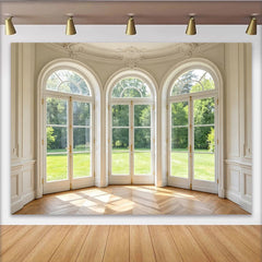 Lofaris Elegant White Room Arched Door and Window Photography Backdrop, Luxurious Interior Studio Background for Portrait Photoshoot