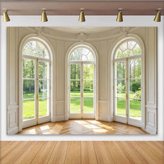 Lofaris French Window Photography Backdrop with Natural Light and Green Garden, Luxurious Interior Background for Studio Photoshoot
