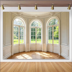 Lofaris Elegant French Window Photography Backdrop with Natural Green View, Luxurious Room Interior Background for Studio Portrait