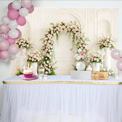 Lofaris Elegant Pink and White Rose Floral Arch Photography Backdrop, White Paneled Wall Background for Wedding Photoshoot, Studio Portrait