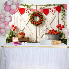 Lofaris Rustic White Barn Door Photography Backdrop, Fresh Strawberry Farm Photo Background for Studio Shoot