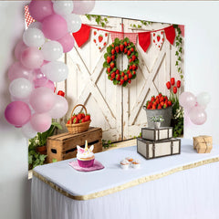 Lofaris Rustic White Barn Door Photography Backdrop, Fresh Strawberry Farm Photo Background for Studio Shoot