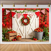 Lofaris Rustic Red Barn Strawberry Farm Photography Backdrop, Fresh Fruit Theme Photo Background for Spring Summer Party Decor