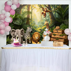 Lofaris Lush Green Jungle Animal Photography Backdrop with Safari Animals, Vibrant Forest Theme Background for Kids Photoshoot