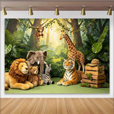 Lofaris Lush Green Jungle Safari Baby Shower Backdrop with Plush Animals, Wild One Photography Background for Kids Birthday Party