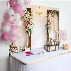 Lofaris Elegant Floral Wedding Photography Backdrop, Ornate Wooden Frames and Drapes, Romantic Photo Booth for Bridal Shower Event