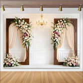 Lofaris Elegant Floral Wedding Photography Backdrop, Ornate Wooden Frames and Drapes, Romantic Photo Booth for Bridal Shower Event