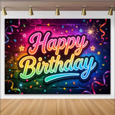 Lofaris Vibrant Neon Happy Birthday Photography Backdrop, Colorful Brick Wall Background for Party Decor and Photoshoot