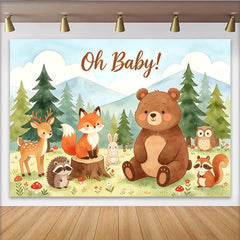 Lofaris Cute Watercolor Woodland Animals Oh Baby Shower Backdrop, Forest Mountain Scenery Photography Background for Party