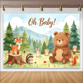 Lofaris Watercolor Woodland Forest Animals Oh Baby Shower Backdrop, Gentle Mountain Tree Background for Party Decor