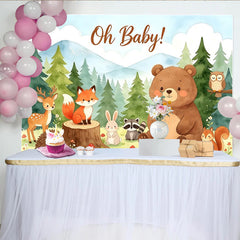 Lofaris Cute Woodland Animals Oh Baby Baby Shower Backdrop, Forest Mountain Watercolor Theme Photography Background