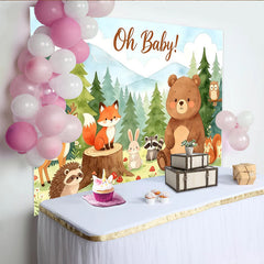 Lofaris Cute Woodland Animals Oh Baby Baby Shower Backdrop, Forest Mountain Watercolor Theme Photography Background