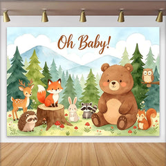Lofaris Cute Woodland Animals Oh Baby Baby Shower Backdrop, Forest Mountain Watercolor Theme Photography Background