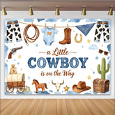 Lofaris Western Cowboy Baby Shower Backdrop for Boy, featuring Boots, Hat, and Lasso, a Little Cowboy is on the Way Party Background