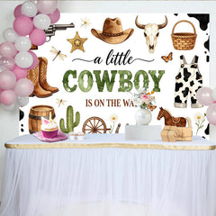 Lofaris Western Cowboy Baby Shower Backdrop for Boy with Boots and Hat, Rustic Farm Animal Theme Photo Background for Party Decor