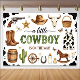 Lofaris Western Cowboy Baby Shower Backdrop for Boy with Boots and Hat, Rustic Farm Animal Theme Photo Background for Party Decor