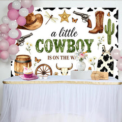 Lofaris Rustic Cowboy Baby Shower Backdrop for Boy, Little Cowboy Is On The Way Photography Background with Western Elements
